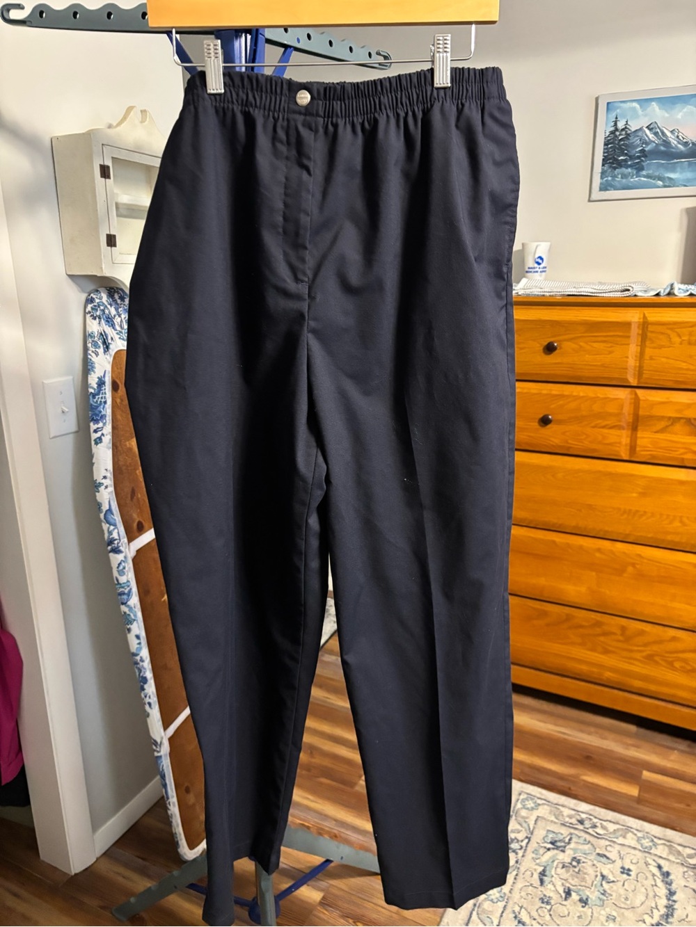 Karen Scott Straight-Leg Elastic Waist Navy Dress Pants